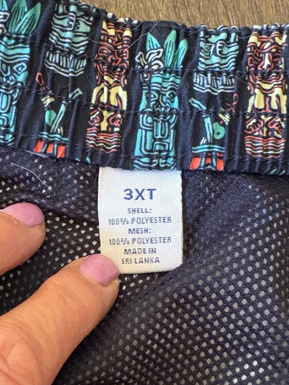 Fun🎉 Caribbean Swimwear Navy Tiki Pattern Swim Trunks with Coral Drawstring 3XL